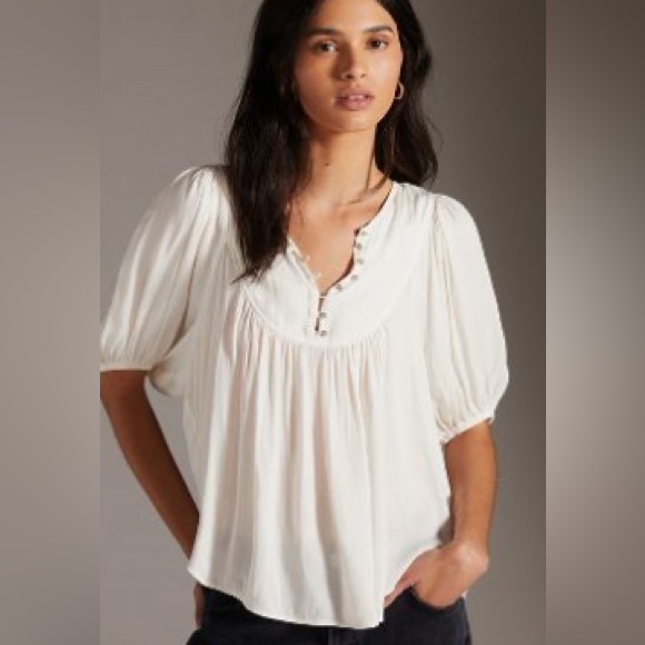 Anthropologie white boho puff sleeve blouse 2X - Picture 1 of 3